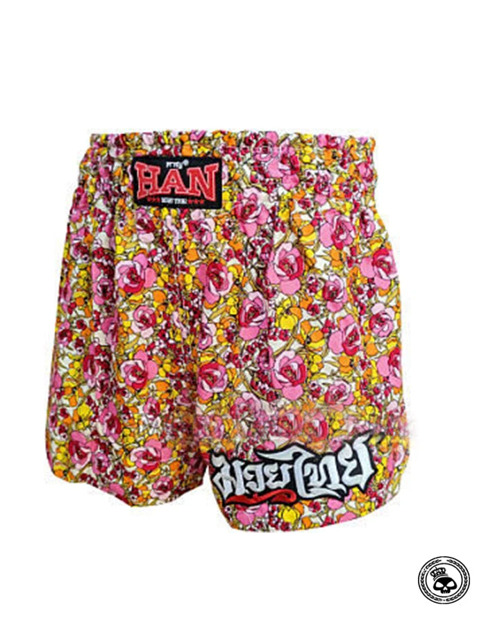 TRAINING GEAR Han Muay Thai Shorts - Pink Flowers 3 TRAINING GEAR Han Muay Thai Shorts - Pink Flowers