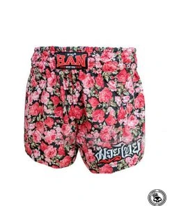 Han Muay Thai Shorts - Black/Pink Roses