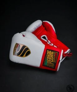 Superare Fight Goods Superare S458 Lace Up Pro Fight Gloves - White/Red (HORSE HAIR)